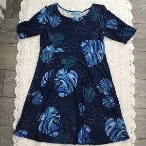 Kai Blue Botanical Print Made In Hawaii Summer Dress Size L Lauren Roth